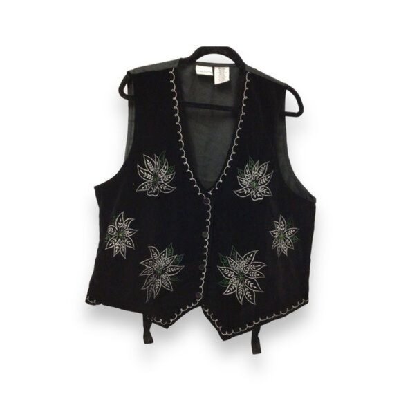 Bobbie Brooks Women’s Vintage 90s Velvet Embroidered Vest Boho Chic Floral Black - Picture 3 of 6